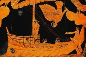 L'Odyssée : scène des sirènes peinte sur vase ancien