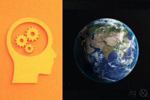 Cerveau stylisé se représentant la Terre depuis l'Espace